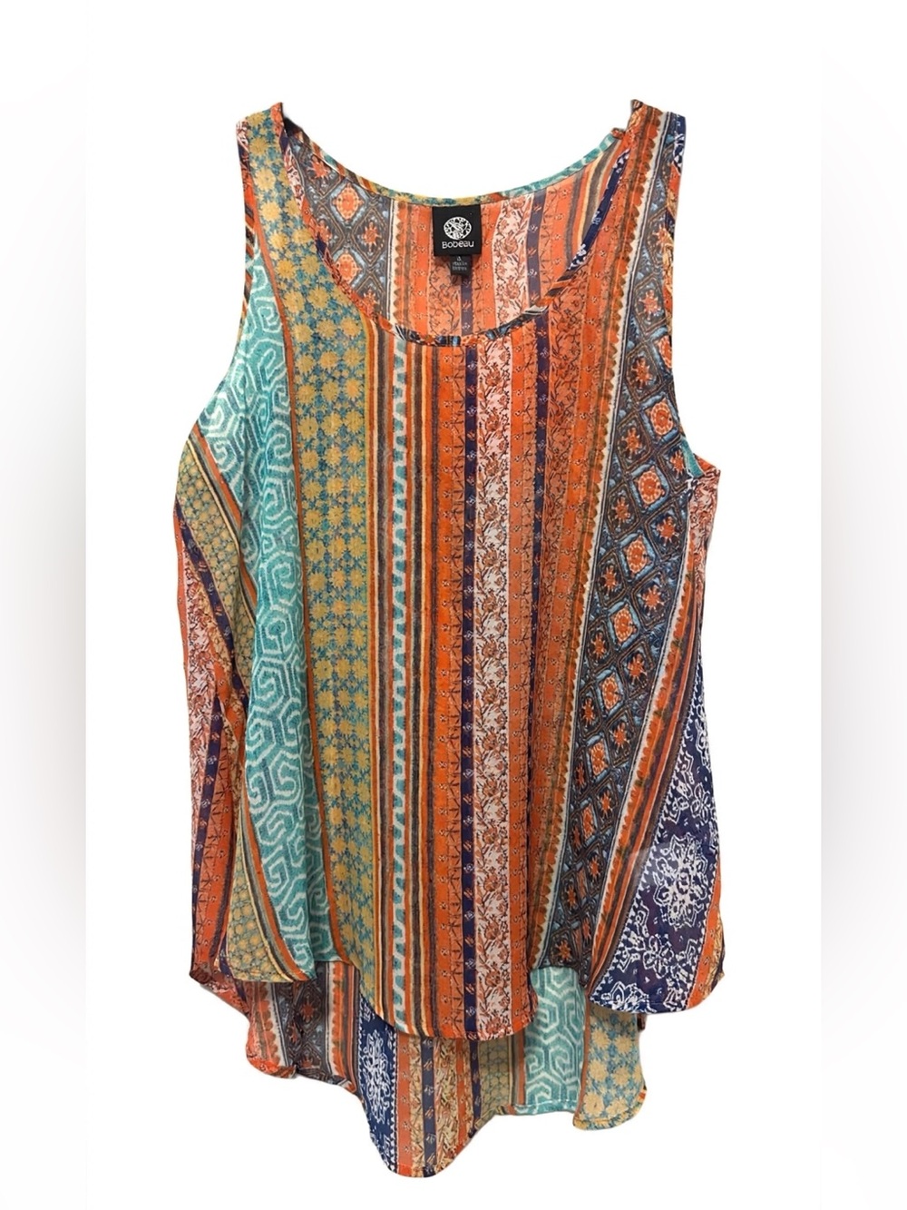 Bobeau Multicolor Boho Print High Low Tank Top Large